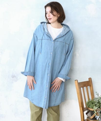 OLEDD10129  【大きいサイズ】デニムフーディ―シャツチュニック
