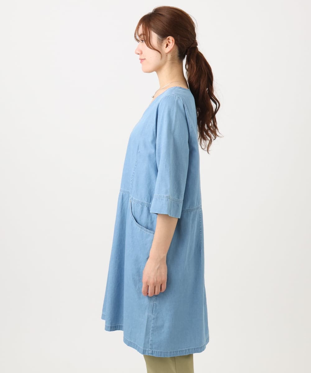 OLEED12099 eur3(エウルキューブ) 【大きいサイズ】Vネックデニムチュニック ライトブルー