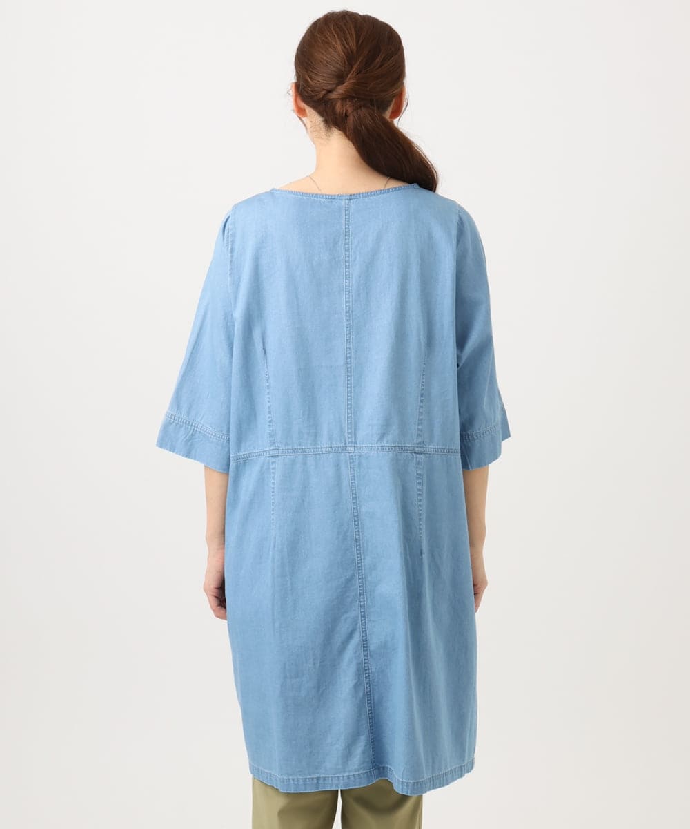 OLEED12099 eur3(エウルキューブ) 【大きいサイズ】Vネックデニムチュニック ライトブルー