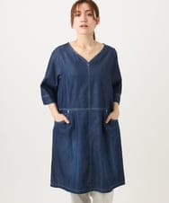 OLEED12099 eur3(エウルキューブ) 【大きいサイズ】Vネックデニムチュニック ネイビー