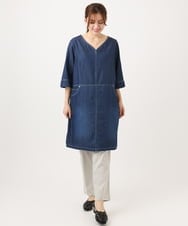 OLEED12099 eur3(エウルキューブ) 【大きいサイズ】Vネックデニムチュニック ネイビー