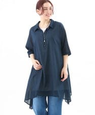 OLEEV11079 eur3(エウルキューブ) 【大きいサイズ】コットンイレヘムシャツチュニック ネイビー(57)