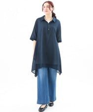 OLEEV11079 eur3(エウルキューブ) 【大きいサイズ】コットンイレヘムシャツチュニック ネイビー(57)