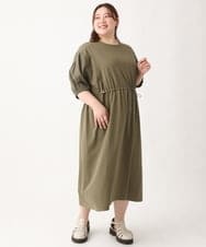 OLEEV14139 eur3(エウルキューブ) 【雑誌掲載】【大きいサイズ】コンビギャザーワンピース カーキ(36)