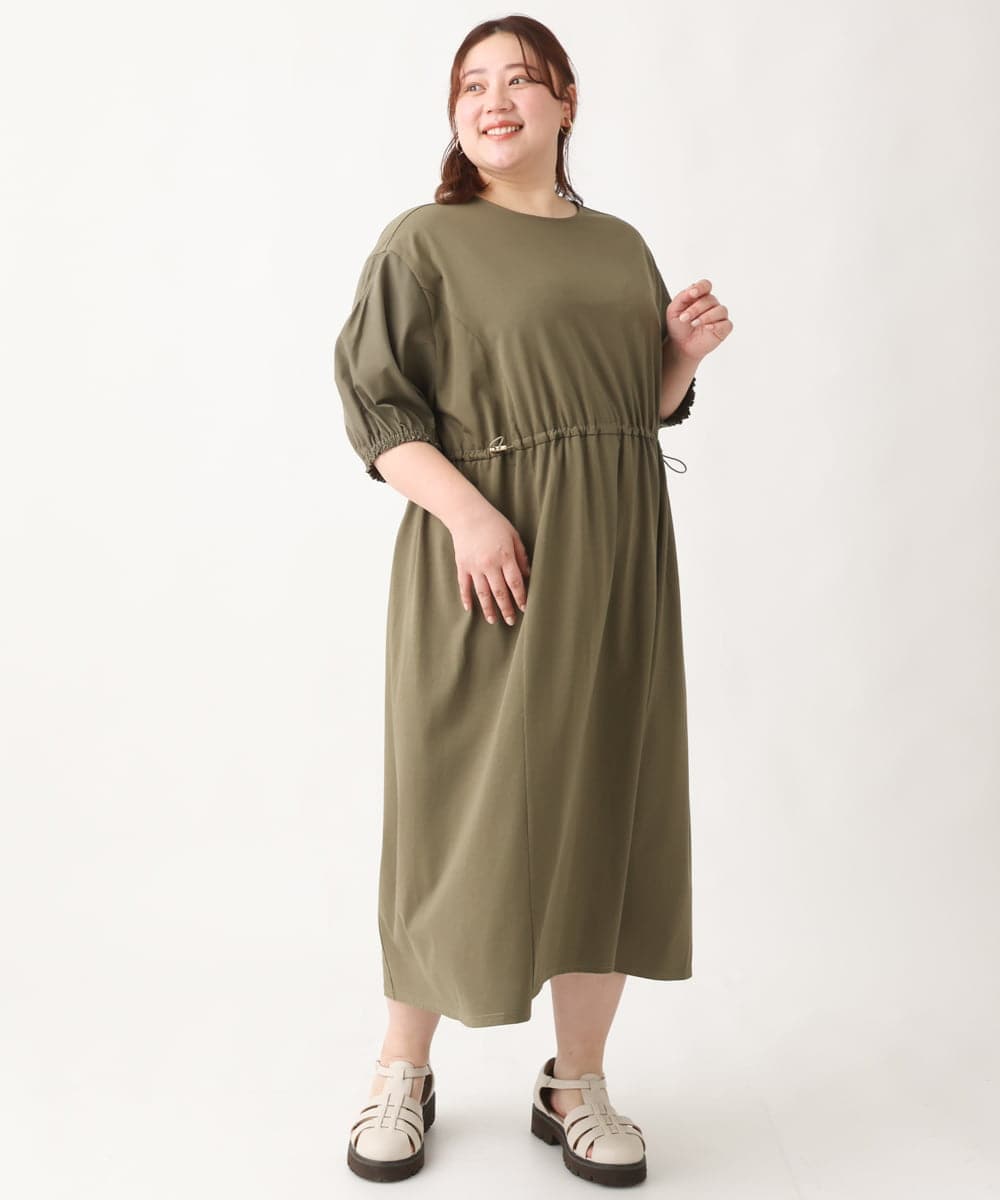 OLEEV14139 eur3(エウルキューブ) 【雑誌掲載】【大きいサイズ】コンビギャザーワンピース カーキ(36)
