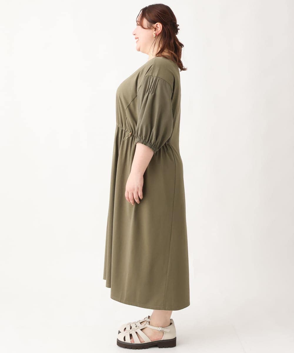 OLEEV14139 eur3(エウルキューブ) 【雑誌掲載】【大きいサイズ】コンビギャザーワンピース カーキ(36)