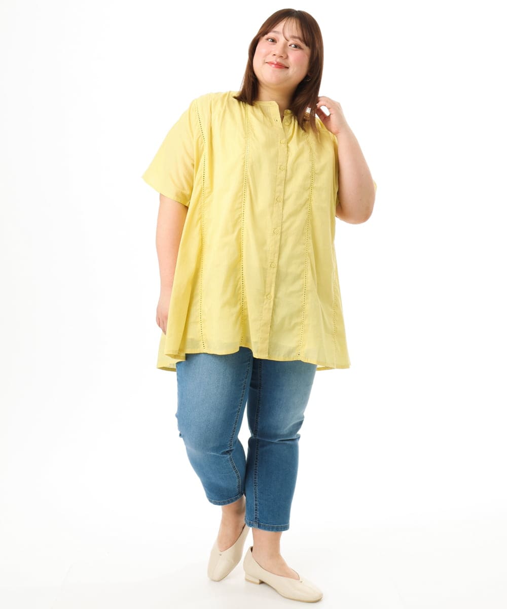 OLEFD02099 eur3(エウルキューブ) 【大きいサイズ】ハシゴレースチュニック イエロー