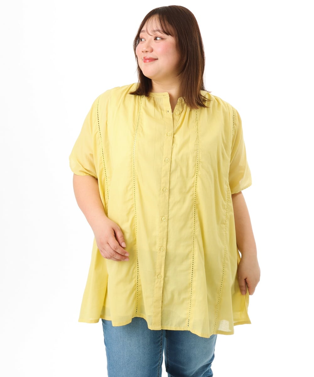 OLEFD02099 eur3(エウルキューブ) 【大きいサイズ】ハシゴレースチュニック イエロー
