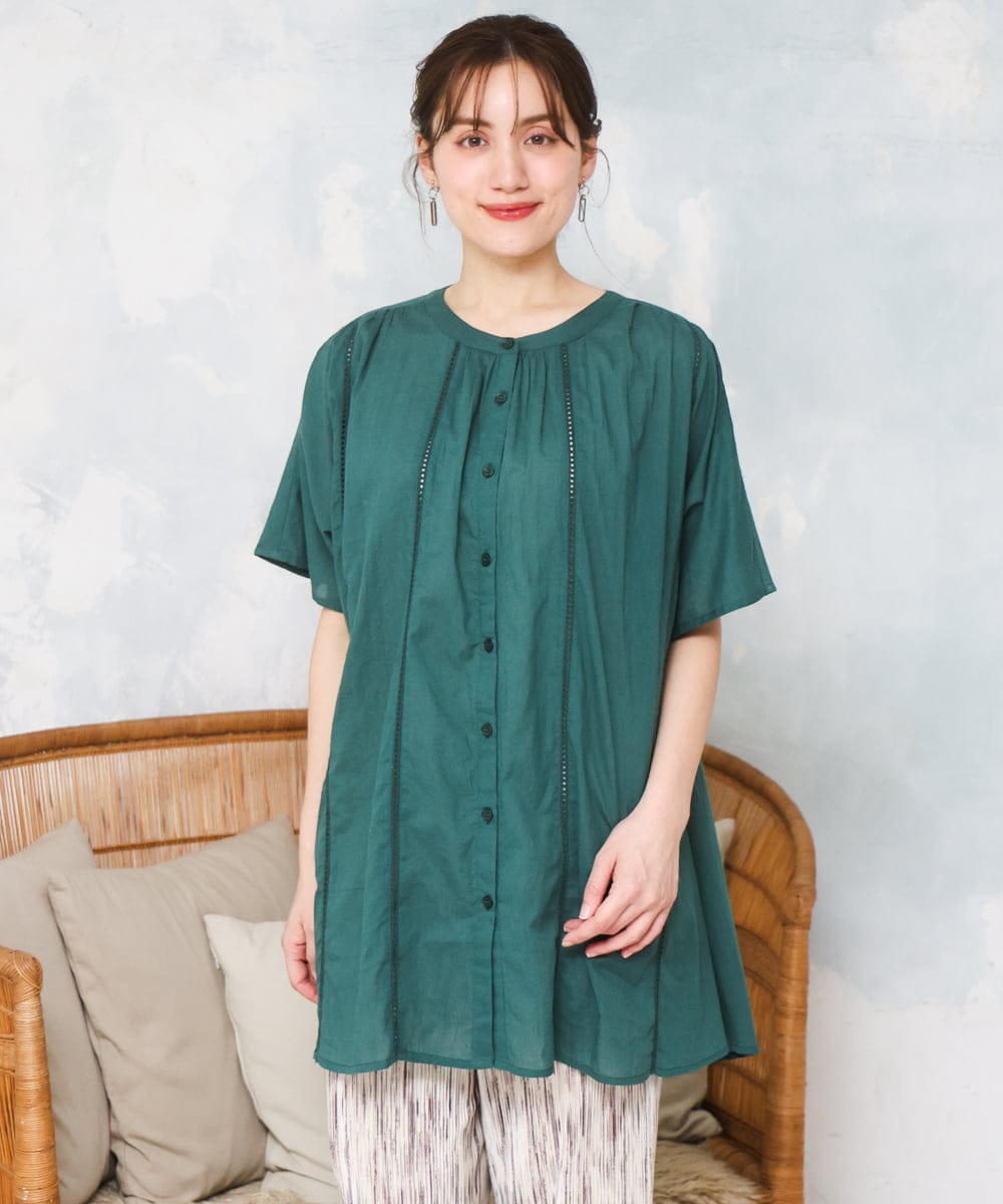 OLEFD02099 eur3(エウルキューブ) 【大きいサイズ】ハシゴレースチュニック グリーン