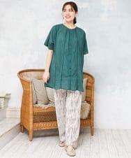 OLEFD02099 eur3(エウルキューブ) 【大きいサイズ】ハシゴレースチュニック グリーン