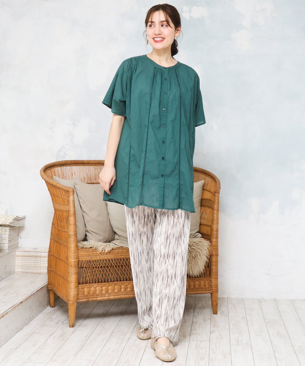 OLEFD02099 eur3(エウルキューブ) 【大きいサイズ】ハシゴレースチュニック グリーン