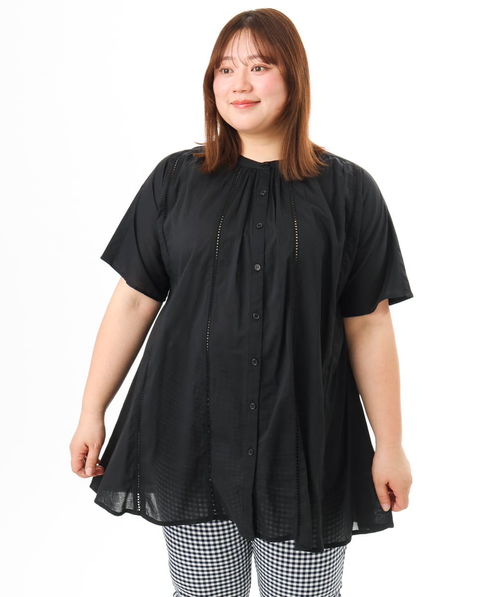 OLEFD02099 eur3(エウルキューブ) 【大きいサイズ】ハシゴレースチュニック ブラック