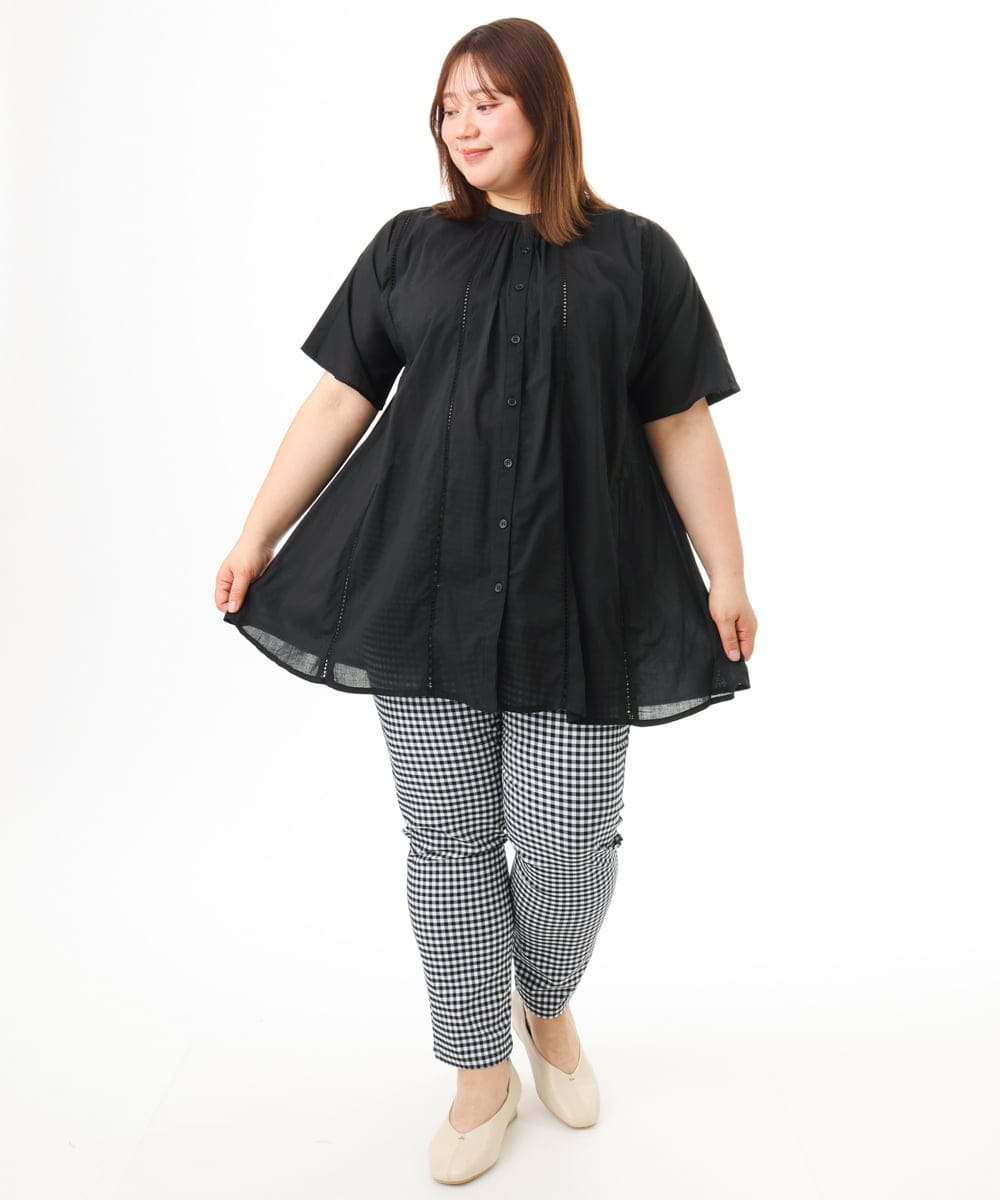 OLEFD02099 eur3(エウルキューブ) 【大きいサイズ】ハシゴレースチュニック ブラック