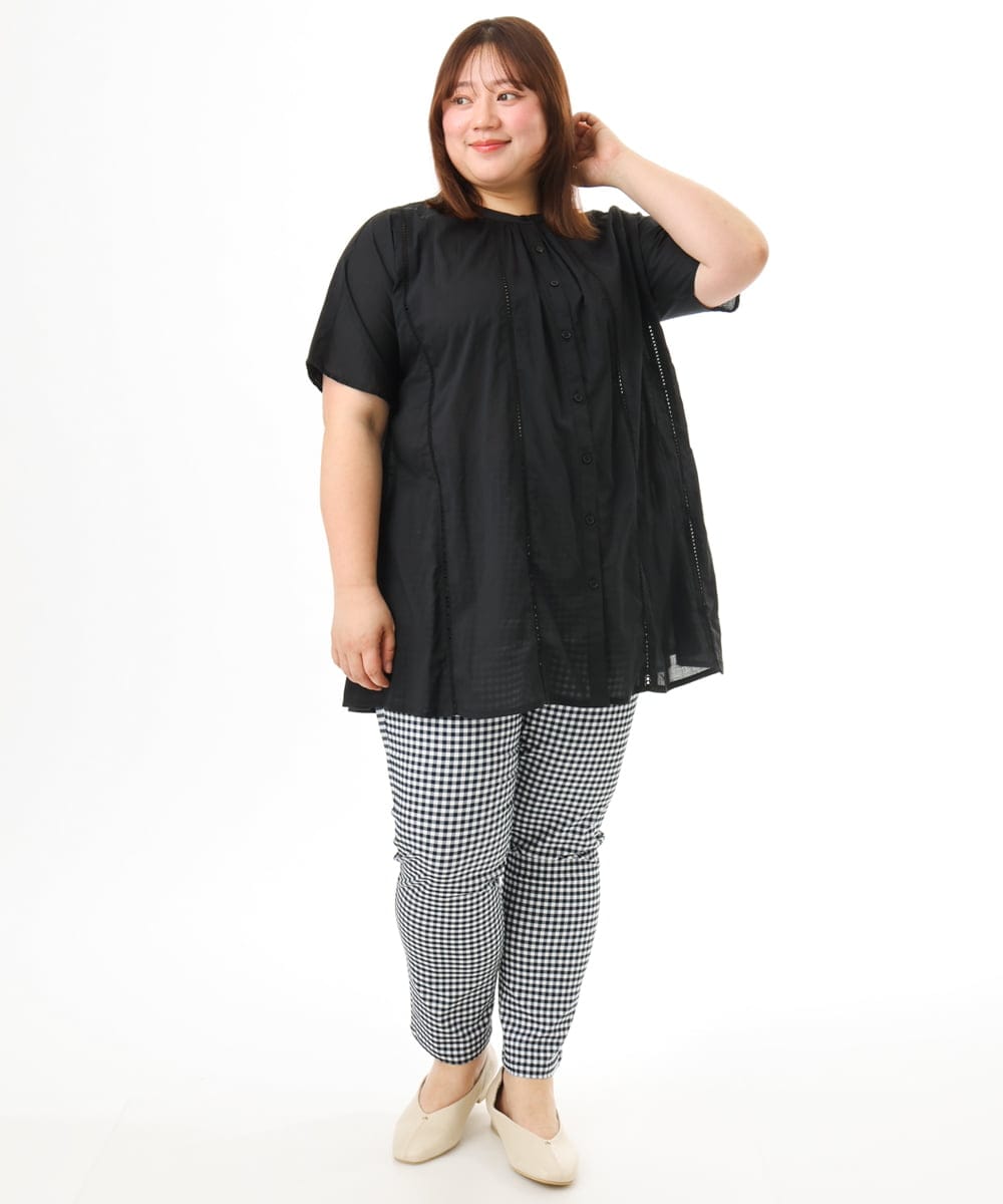 OLEFD02099 eur3(エウルキューブ) 【大きいサイズ】ハシゴレースチュニック ブラック