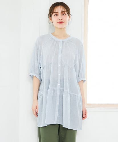 OLEFD03089 eur3 【大きいサイズ】コットンティアードブラウスチュニック