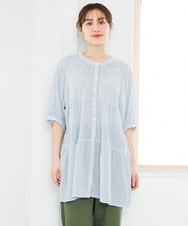 OLEFD03089 eur3(エウルキューブ) 【大きいサイズ】コットンティアードブラウスチュニック ブルー(ストライプ)