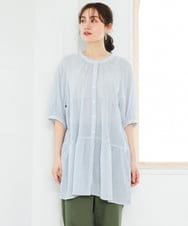 OLEFD03089 eur3(エウルキューブ) 【大きいサイズ】コットンティアードブラウスチュニック ブルー(ストライプ)
