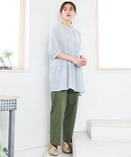 OLEFD03089 eur3(エウルキューブ) 【大きいサイズ】コットンティアードブラウスチュニック ブルー(ストライプ)
