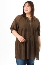 OLEFD03089 eur3(エウルキューブ) 【大きいサイズ】コットンティアードブラウスチュニック ブラウン