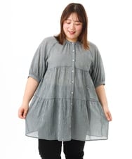 OLEFD03089 eur3(エウルキューブ) 【大きいサイズ】コットンティアードブラウスチュニック ホワイト(ギンガム）