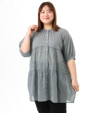 OLEFD03089 eur3(エウルキューブ) 【大きいサイズ】コットンティアードブラウスチュニック ホワイト(ギンガム）