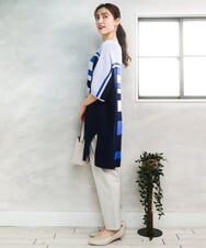 OLEFD13119 eur3(エウルキューブ) 【大きいサイズ/接触冷感】パネルボーダーニットチュニック ブルー