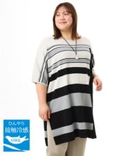 OLEFD13119 eur3(エウルキューブ) 【大きいサイズ/接触冷感】パネルボーダーニットチュニック ブラック