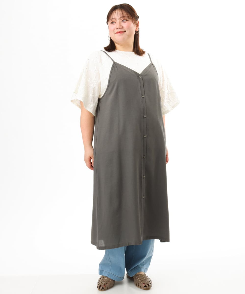 OLEFD15119 eur3(エウルキューブ) 【大きいサイズ】2WAYキャミワンピース ダークグレー