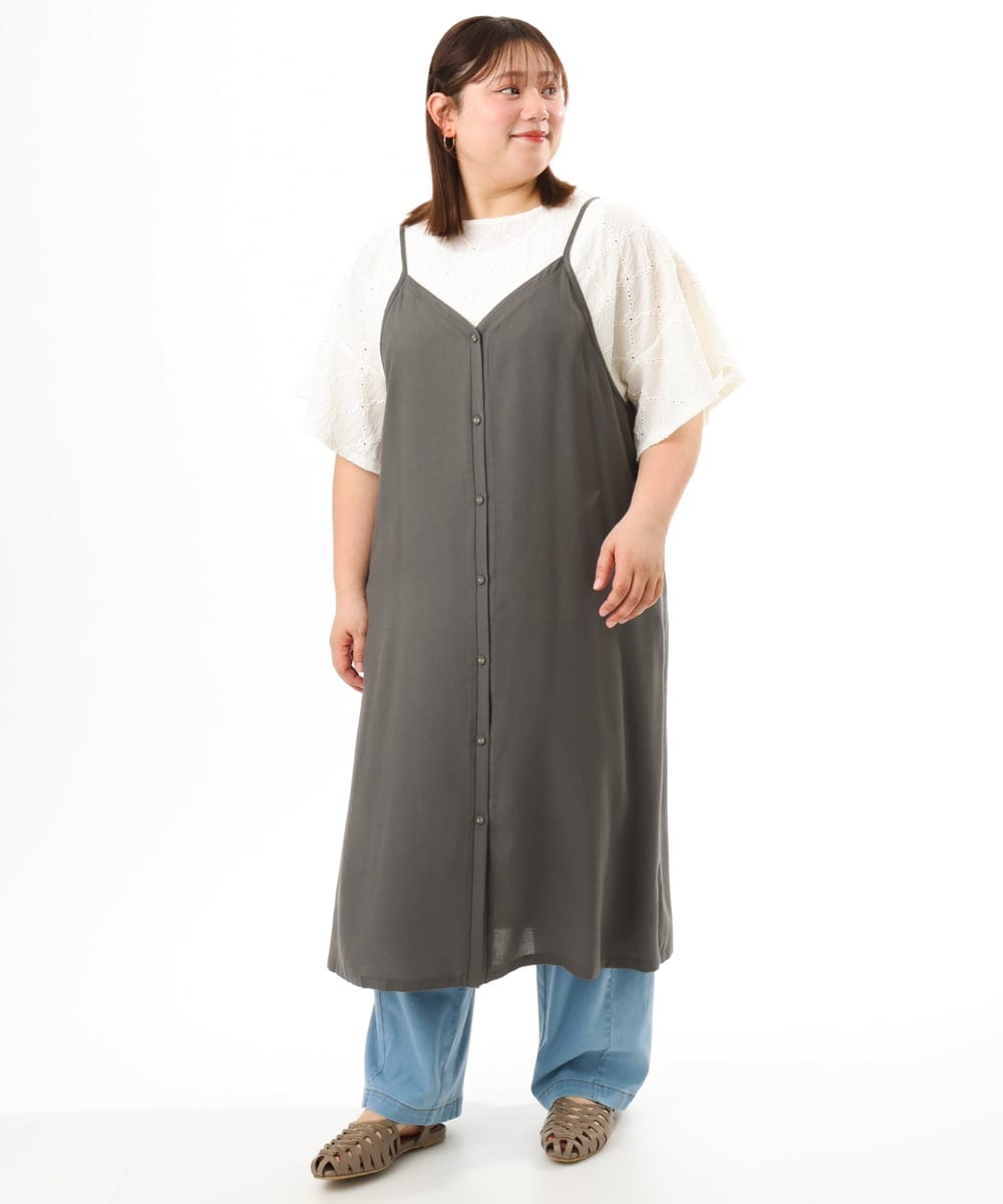OLEFD15119 eur3(エウルキューブ) 【大きいサイズ】2WAYキャミワンピース ダークグレー