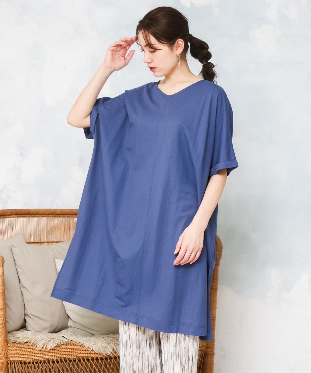 OLEFD19099 eur3(エウルキューブ) 【大きいサイズ/接触冷感】ボクシーシルエットチュニック ブルー