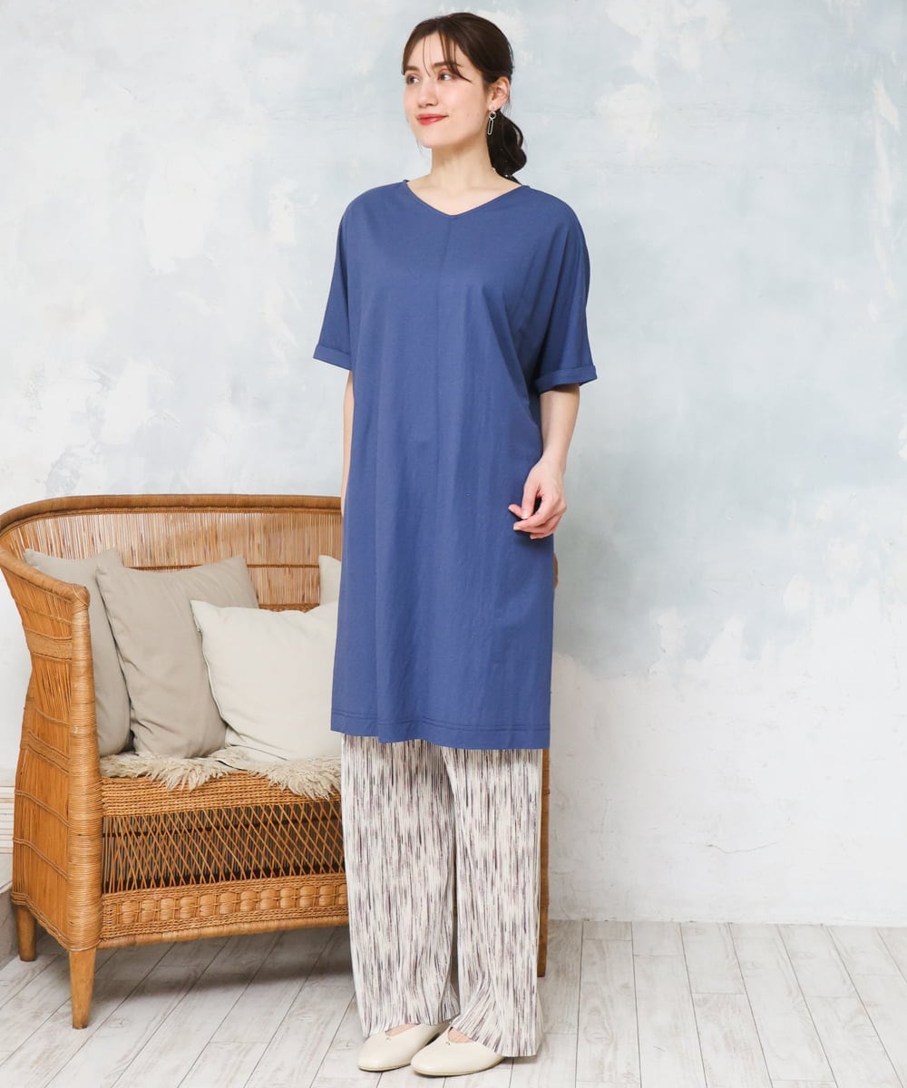 OLEFD19099 eur3(エウルキューブ) 【大きいサイズ/接触冷感】ボクシーシルエットチュニック ブルー