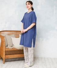 OLEFD19099 eur3(エウルキューブ) 【大きいサイズ/接触冷感】ボクシーシルエットチュニック ブルー