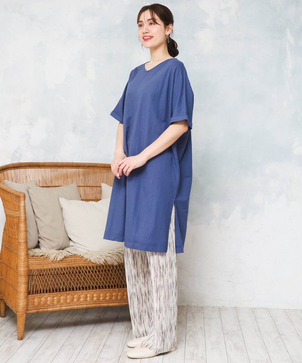OLEFD19099 eur3(エウルキューブ) 【大きいサイズ/接触冷感】ボクシーシルエットチュニック ブルー