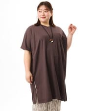 OLEFD19099 eur3(エウルキューブ) 【大きいサイズ/接触冷感】ボクシーシルエットチュニック ブラウン