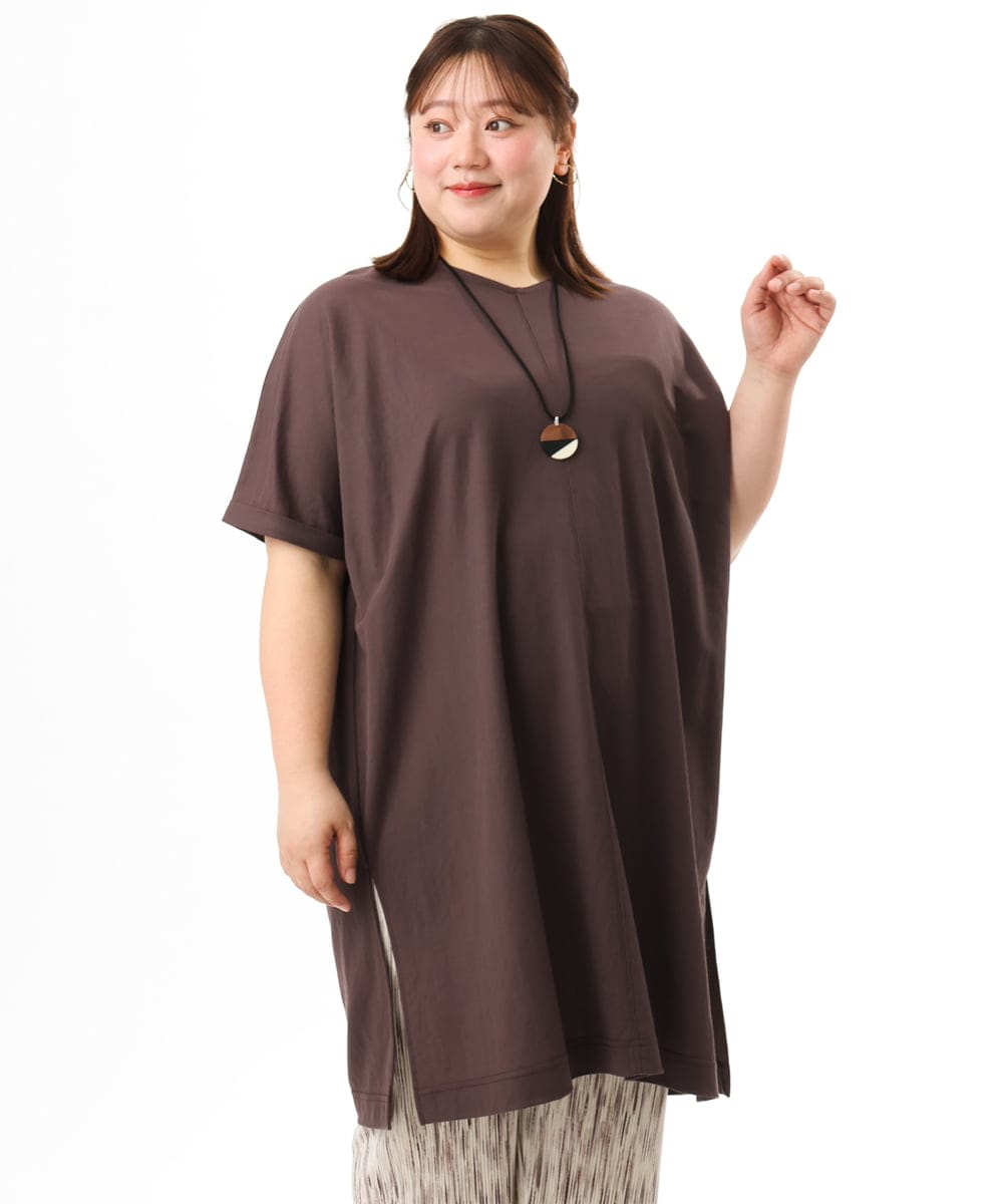 OLEFD19099 eur3(エウルキューブ) 【大きいサイズ/接触冷感】ボクシーシルエットチュニック ブラウン