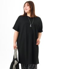 OLEFD19099 eur3(エウルキューブ) 【大きいサイズ/接触冷感】ボクシーシルエットチュニック ブラック