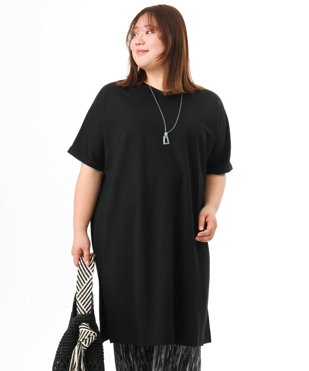OLEFD19099 eur3(エウルキューブ) 【大きいサイズ/接触冷感】ボクシーシルエットチュニック ブラック
