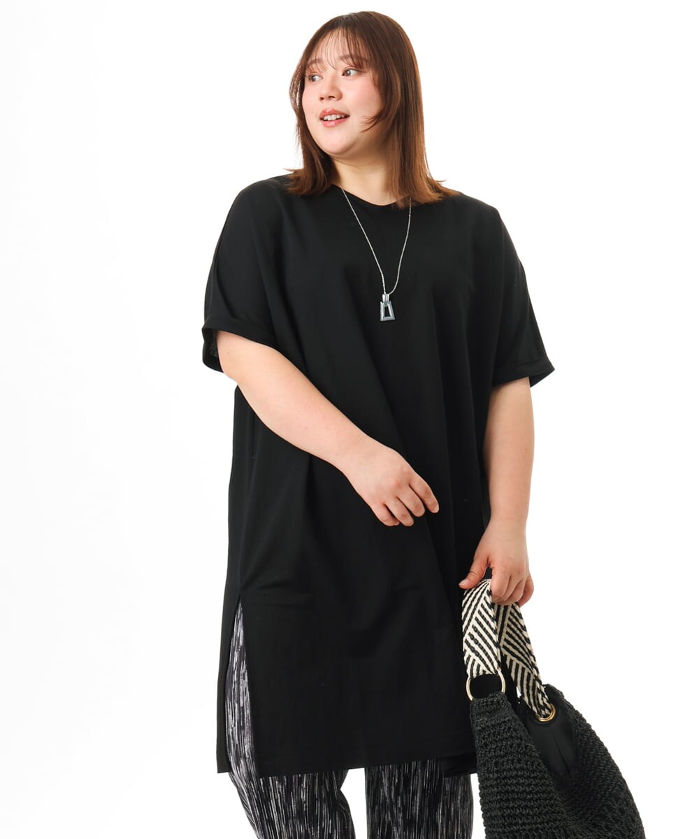 OLEFD19099 eur3(エウルキューブ) 【大きいサイズ/接触冷感】ボクシーシルエットチュニック ブラック