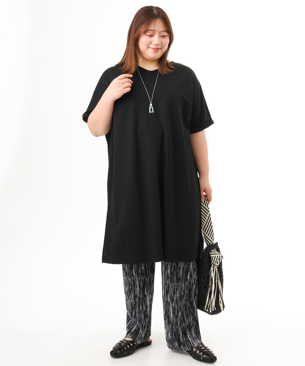 OLEFD19099 eur3(エウルキューブ) 【大きいサイズ/接触冷感】ボクシーシルエットチュニック ブラック