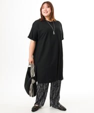 OLEFD19099 eur3(エウルキューブ) 【大きいサイズ/接触冷感】ボクシーシルエットチュニック ブラック