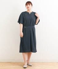 OLEFS09150 eur3(エウルキューブ) 【大きいサイズ/11号サイズあり】フレアスリーブストライプワンピース ネイビー(57)