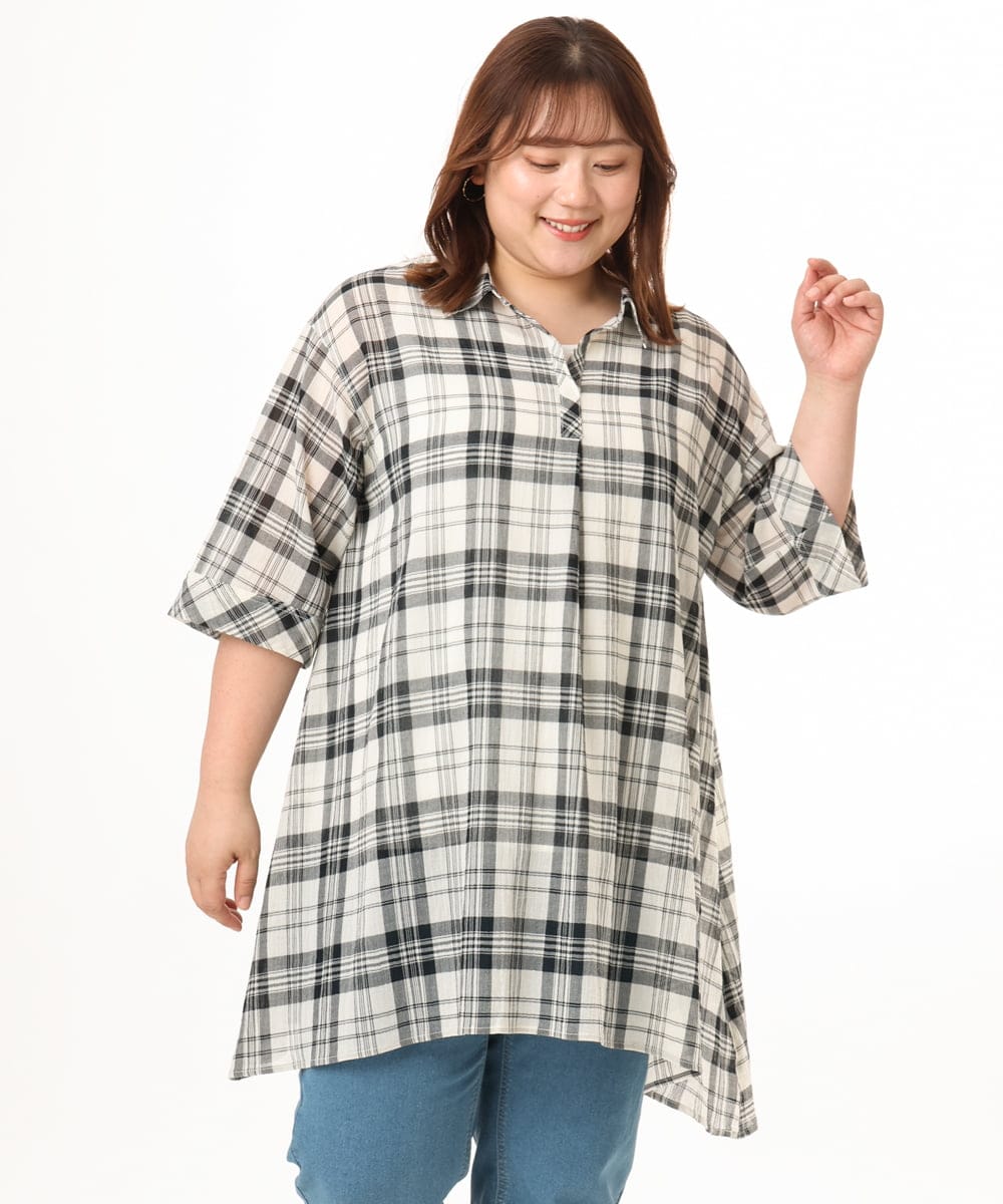 OLEGD04089 eur3(エウルキューブ) 【大きいサイズ】コットンシアーチュニック アイボリー