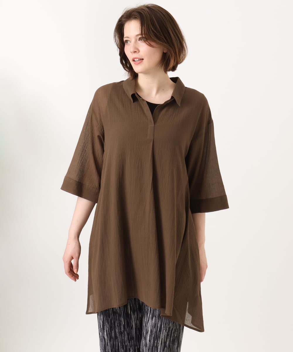 OLEGD04089 eur3(エウルキューブ) 【大きいサイズ】コットンシアーチュニック ブラウン