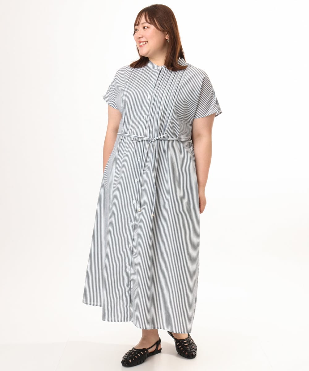 OLEGD14109 eur3(エウルキューブ) 【大きいサイズ/a.v.v×eur3】ピンタックワンピース ネイビー