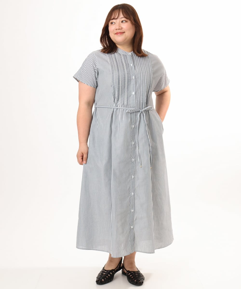 OLEGD14109 eur3(エウルキューブ) 【大きいサイズ/a.v.v×eur3】ピンタックワンピース ネイビー