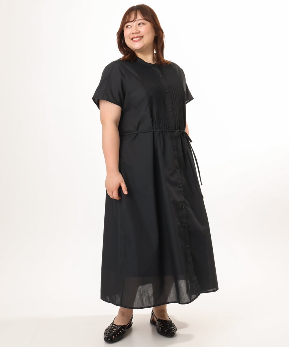 OLEGD14109 eur3(エウルキューブ) 【大きいサイズ/a.v.v×eur3】ピンタックワンピース ブラック