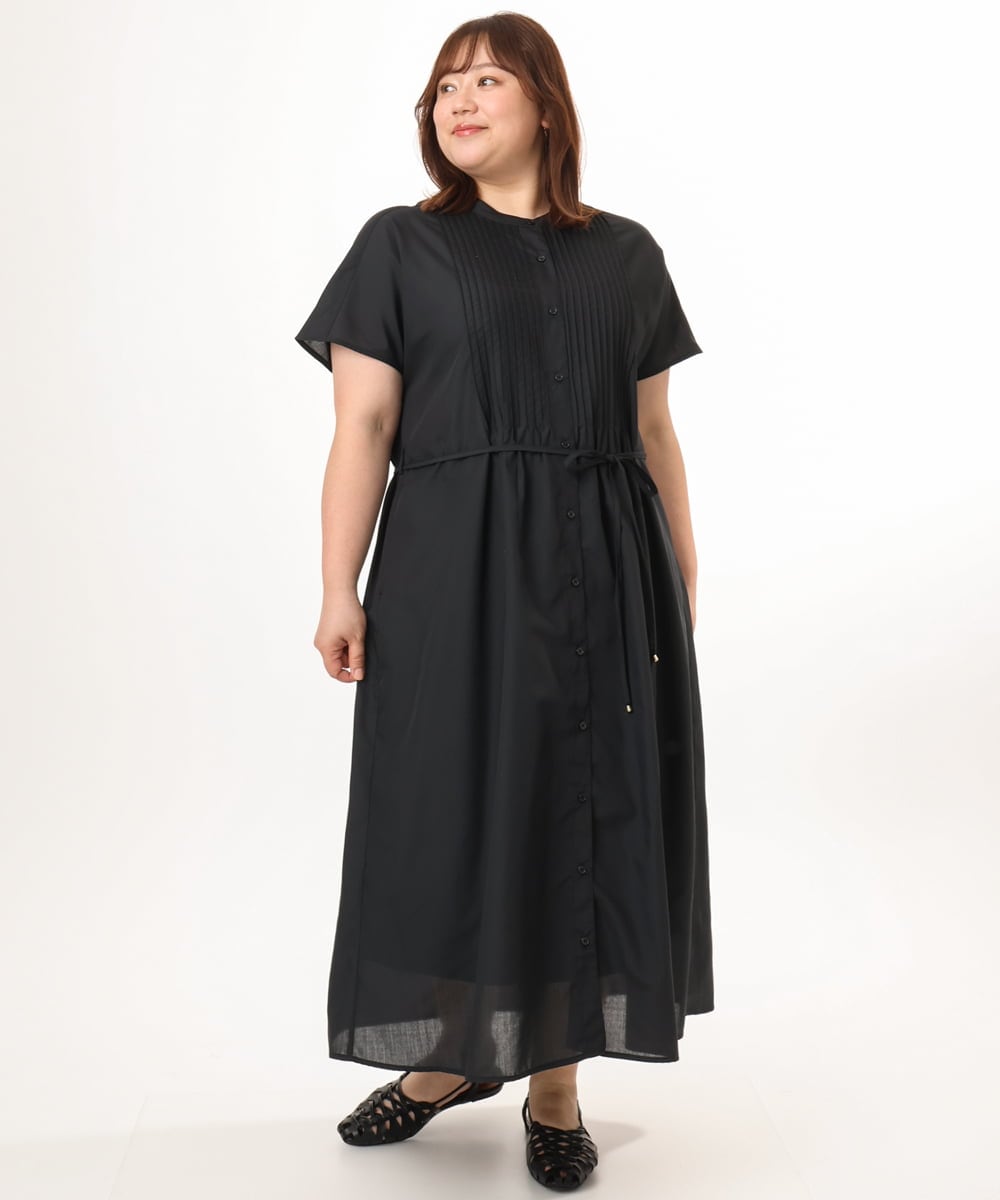 OLEGD14109 eur3(エウルキューブ) 【大きいサイズ/a.v.v×eur3】ピンタックワンピース ブラック