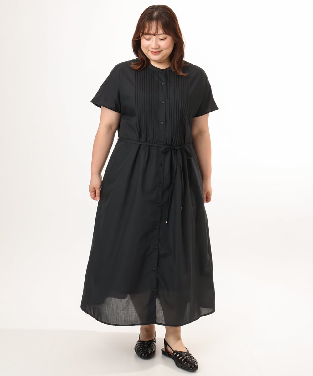 OLEGD14109 eur3(エウルキューブ) 【大きいサイズ/a.v.v×eur3】ピンタックワンピース ブラック