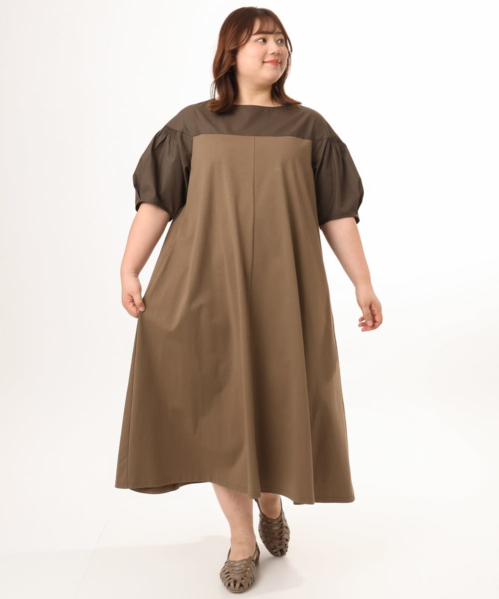 OLEGD24129 eur3(エウルキューブ) 【大きいサイズ】切り替えコンビワンピース モカ