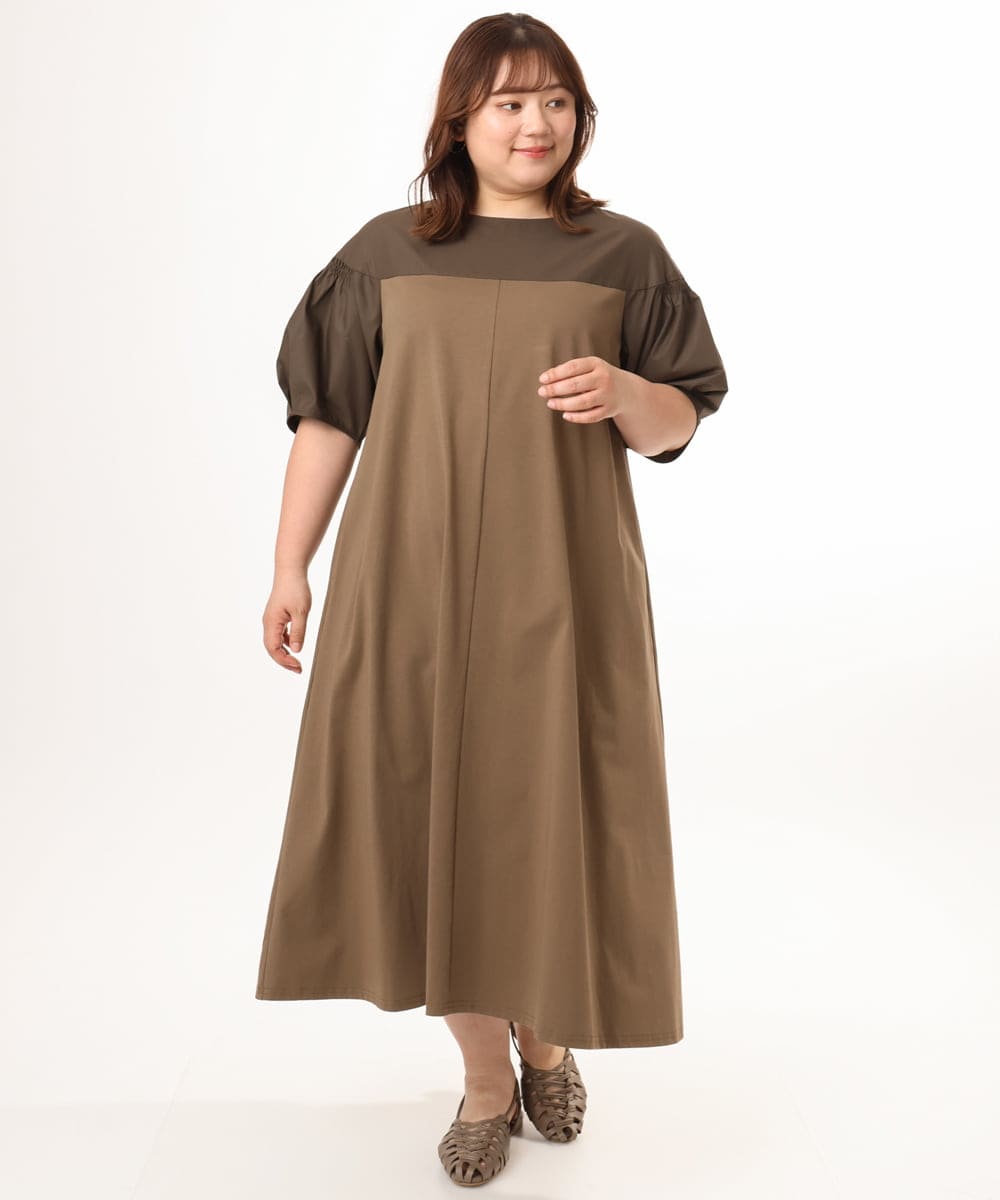 OLEGD24129 eur3(エウルキューブ) 【大きいサイズ】切り替えコンビワンピース モカ